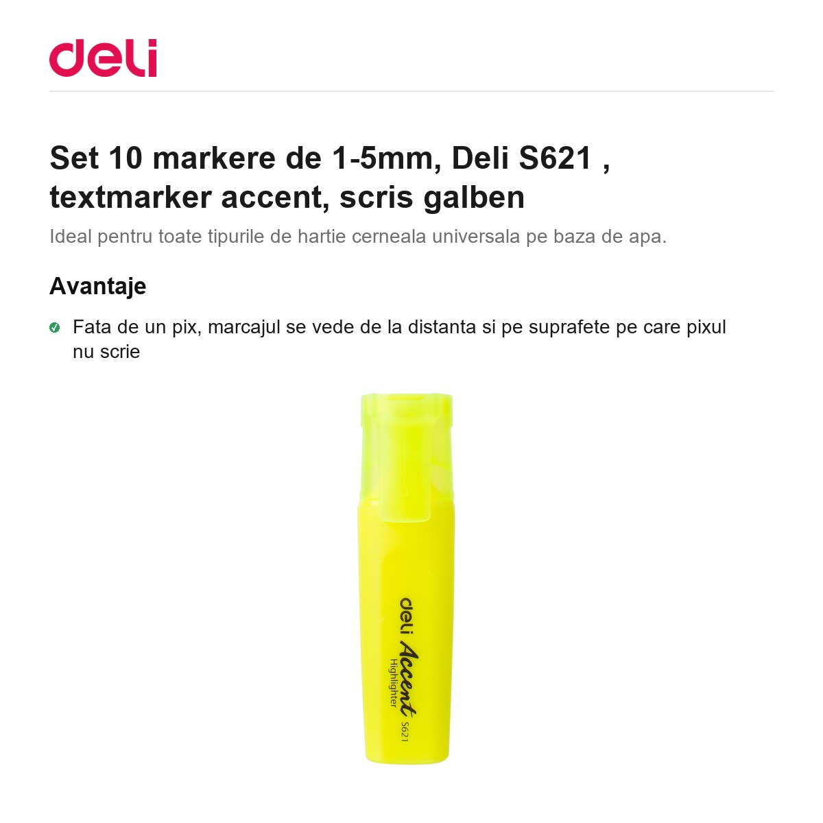 Set 10 markere de 1-5mm, Deli S621 , textmarker accent, scris galben [1]