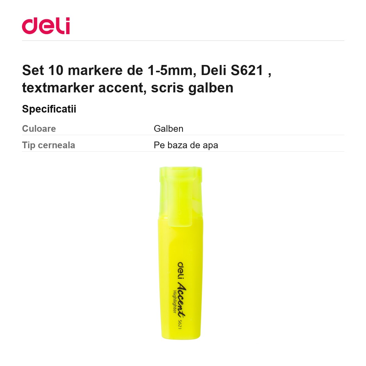 Set 10 markere de 1-5mm, Deli S621 , textmarker accent, scris galben [2]