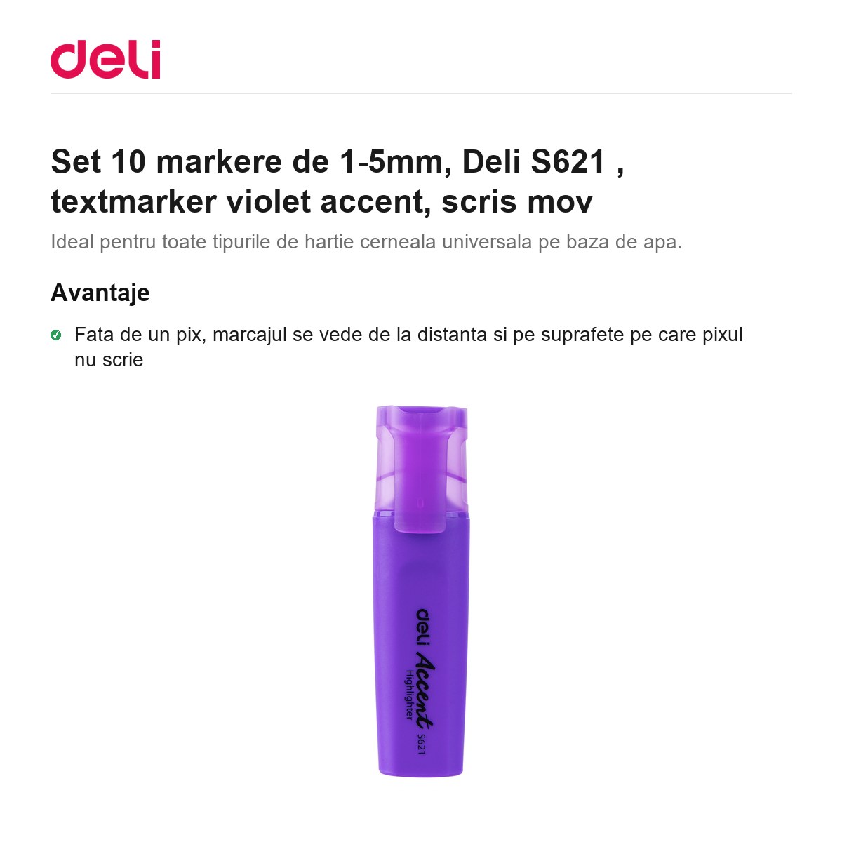 Set 10 markere de 1-5mm, Deli S621 , textmarker violet accent, scris mov [1]