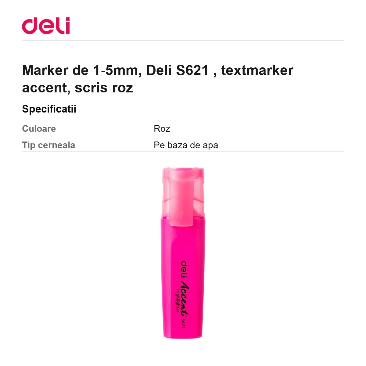 Marker de 1-5mm, Deli S621 , textmarker accent, scris roz [2]