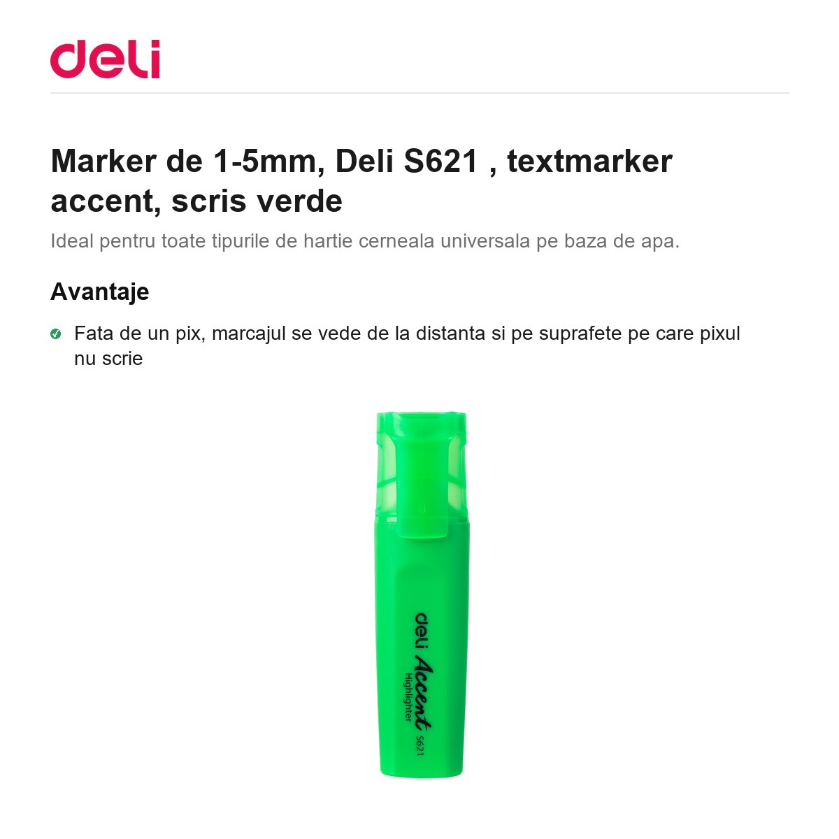 Marker de 1-5mm, Deli S621 , textmarker accent, scris verde [1]
