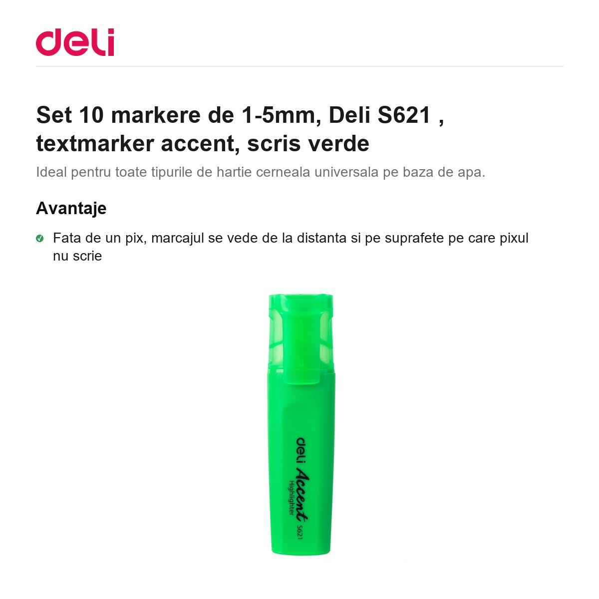 Set 10 markere de 1-5mm, Deli S621 , textmarker accent, scris verde [1]