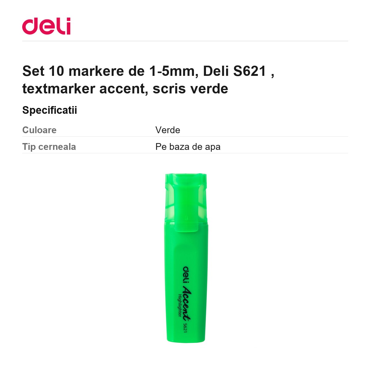 Set 10 markere de 1-5mm, Deli S621 , textmarker accent, scris verde [2]