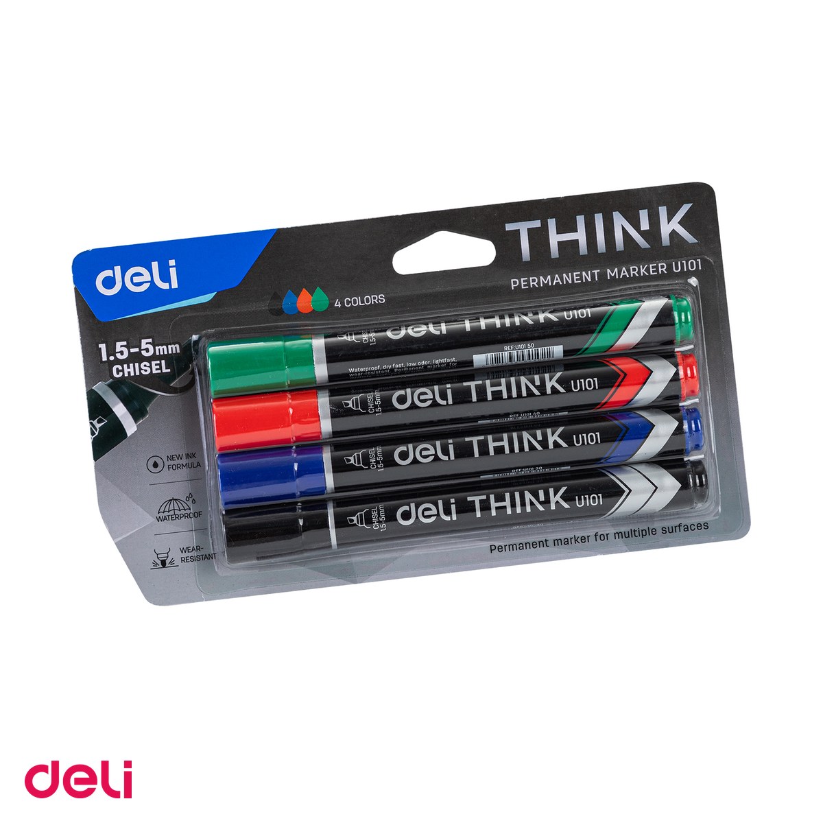 Instrumente de scris - Set 4 markere de 1.5-5mm, Deli, permanent varf, tesit, scris asortate