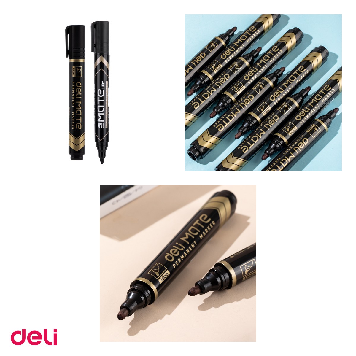 Set 12 markere cu varf rotund de 1.5 mm, Deli, permanent, mate, scris negru [3]