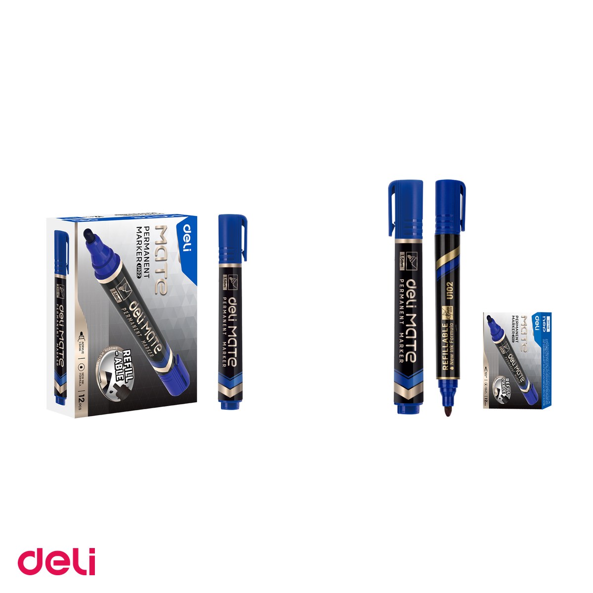 Set 10 markere cu varf rotund de 1.5 mm, Deli, permanent, mate, scris albastru [3]
