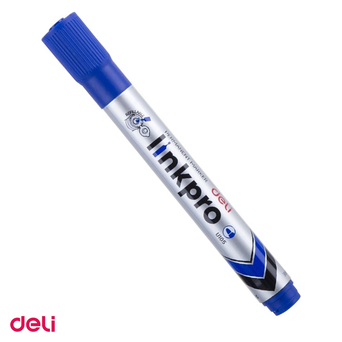 Instrumente de scris - Marker cu varf rotund de 2 mm, Deli, permanent reincarcabil, scris albastru