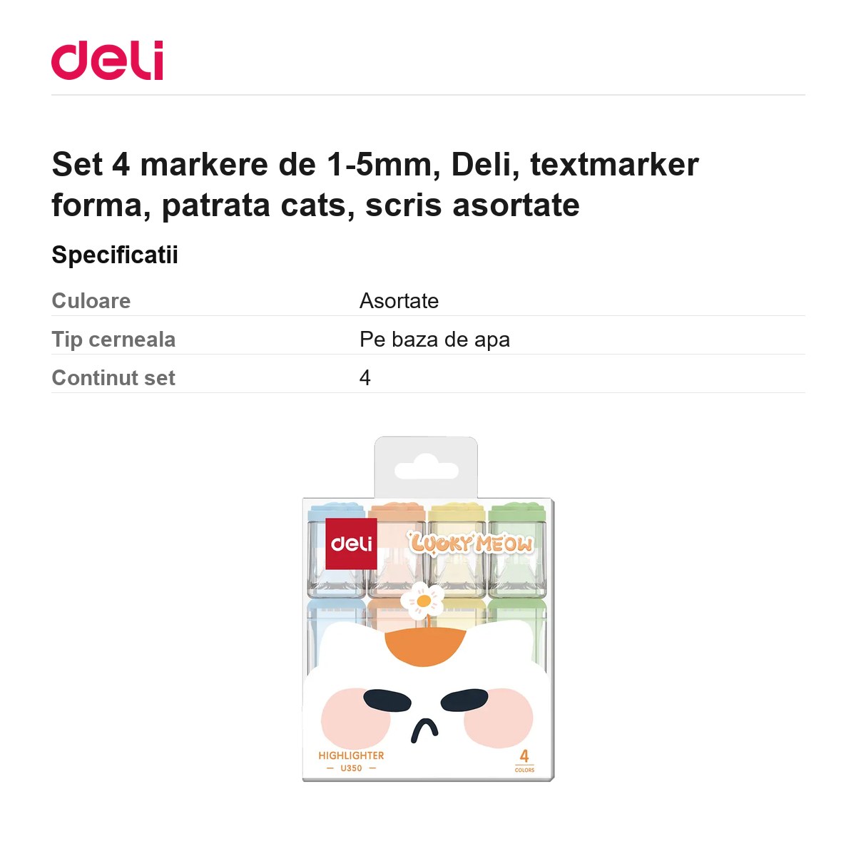 Set 4 markere de 1-5mm, Deli, textmarker forma, patrata cats, scris asortate [2]