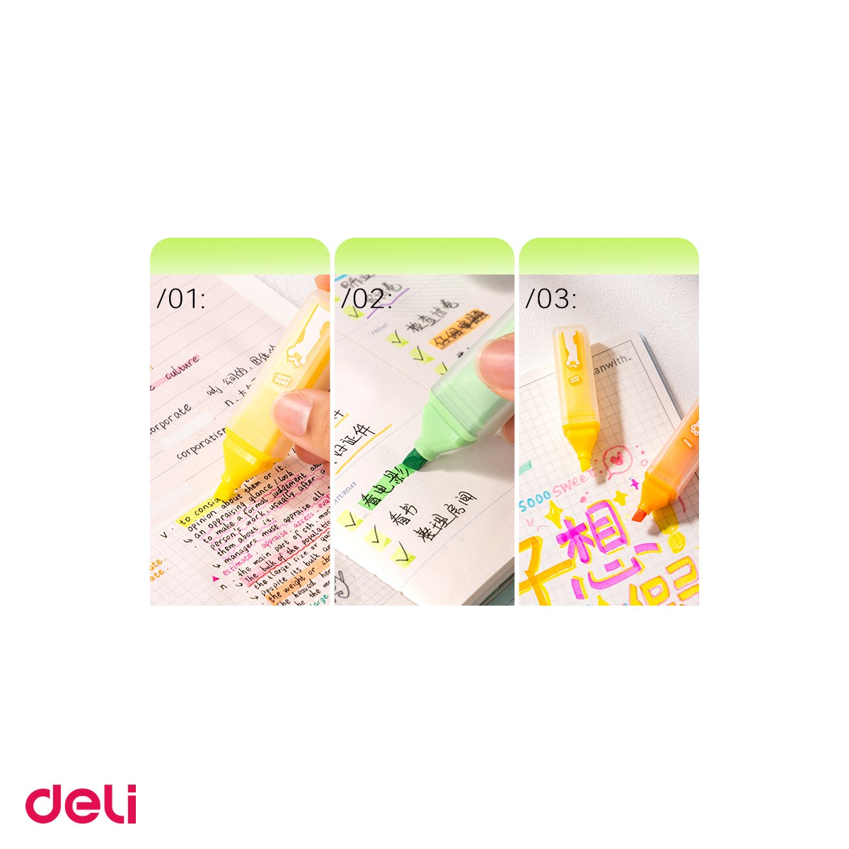 Set 4 markere de 1-5mm, Deli, textmarker forma, patrata cats, scris asortate [4]