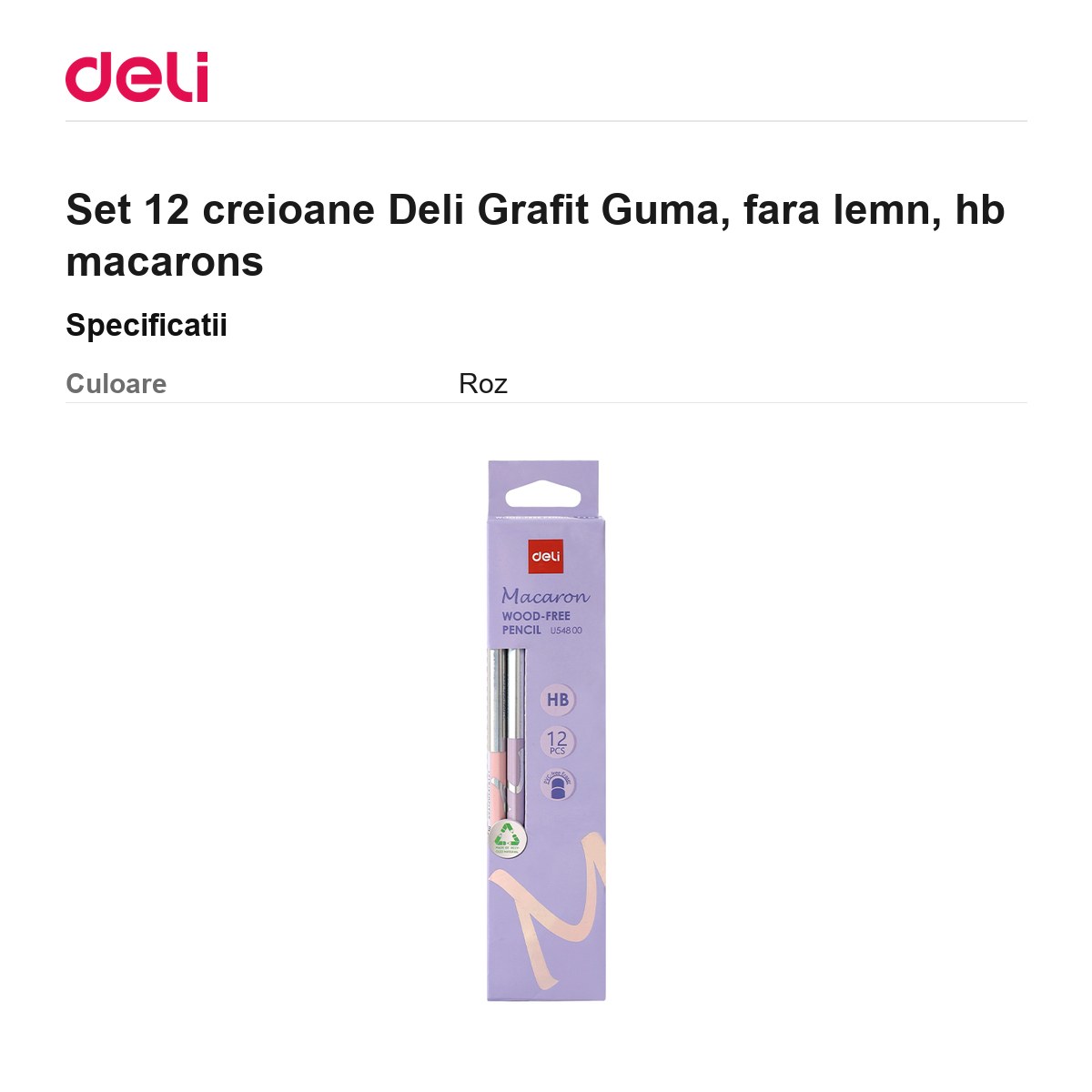 Set 12 creioane Deli Grafit Guma, fara lemn, hb macarons [2]