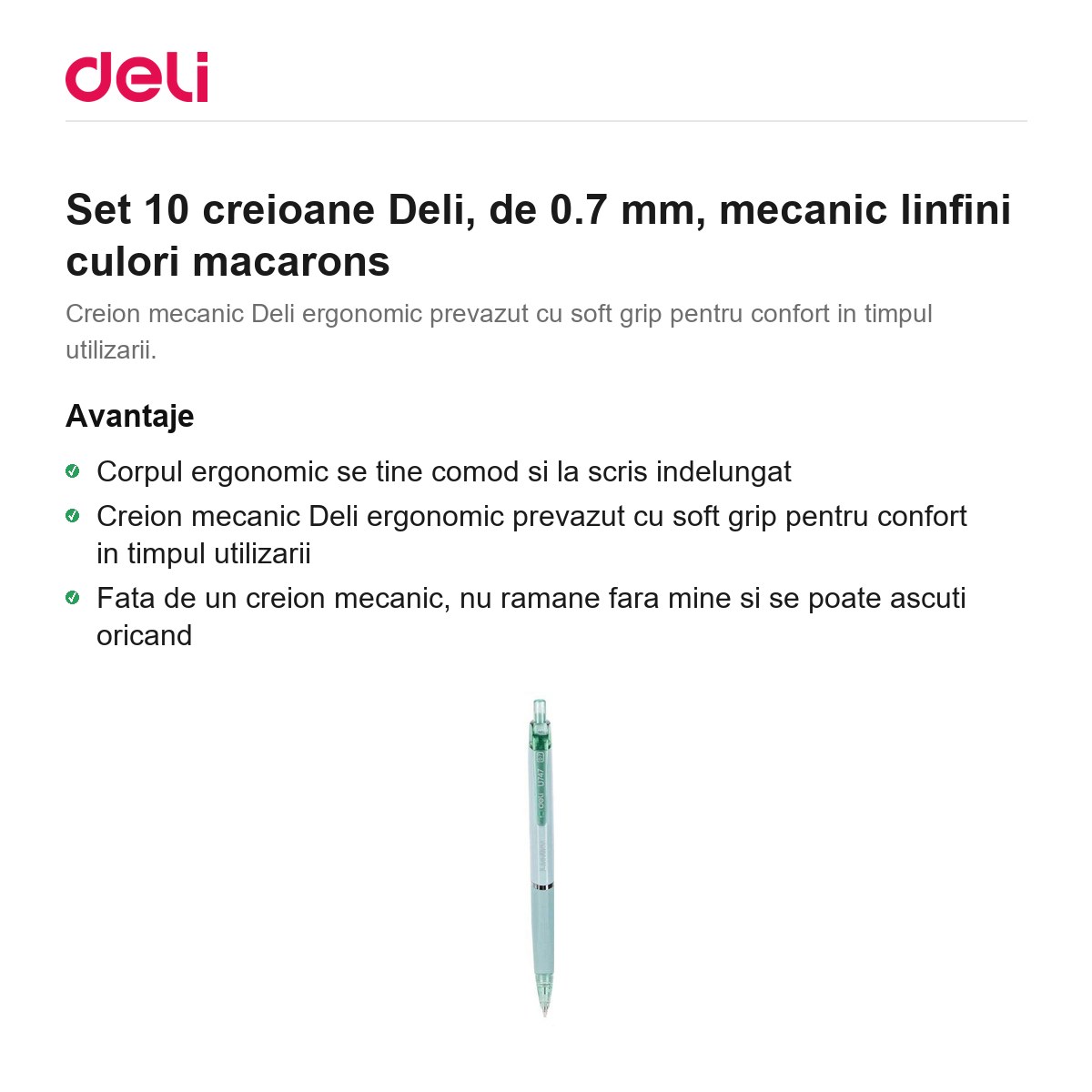 Set 10 creioane Deli, de 0.7 mm, mecanic linfini culori macarons [1]