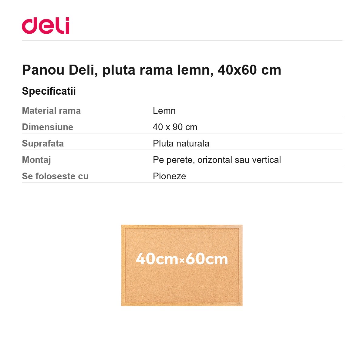 Panou Deli, pluta rama lemn, 40x60 cm [2]