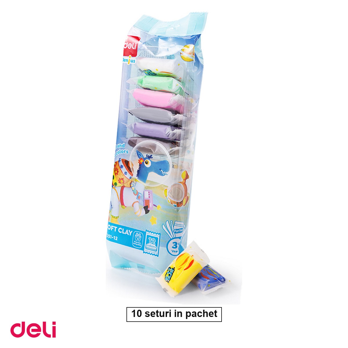 Plastilina si materiale de modelaj - Set 10 pachete x 12 plastiline Deli Soft Clay, 12 culori, 720 g, asortate