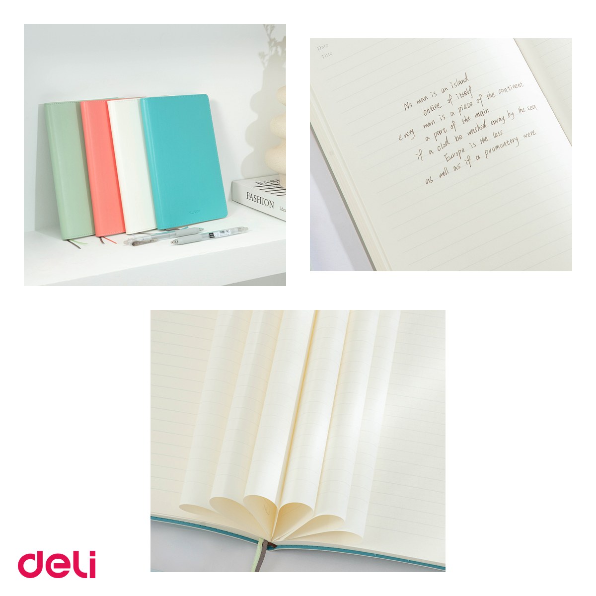 Caiet Deli A5, 96 file, dictando, birou, coperta imitatie piele, alb [3]
