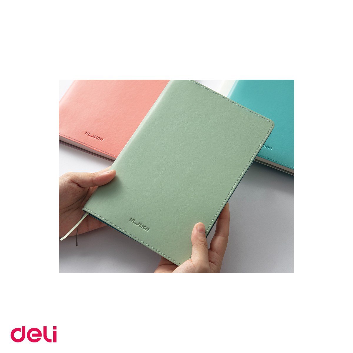 Caiet Deli A5, 96 file, dictando, birou, coperta imitatie piele, alb [4]