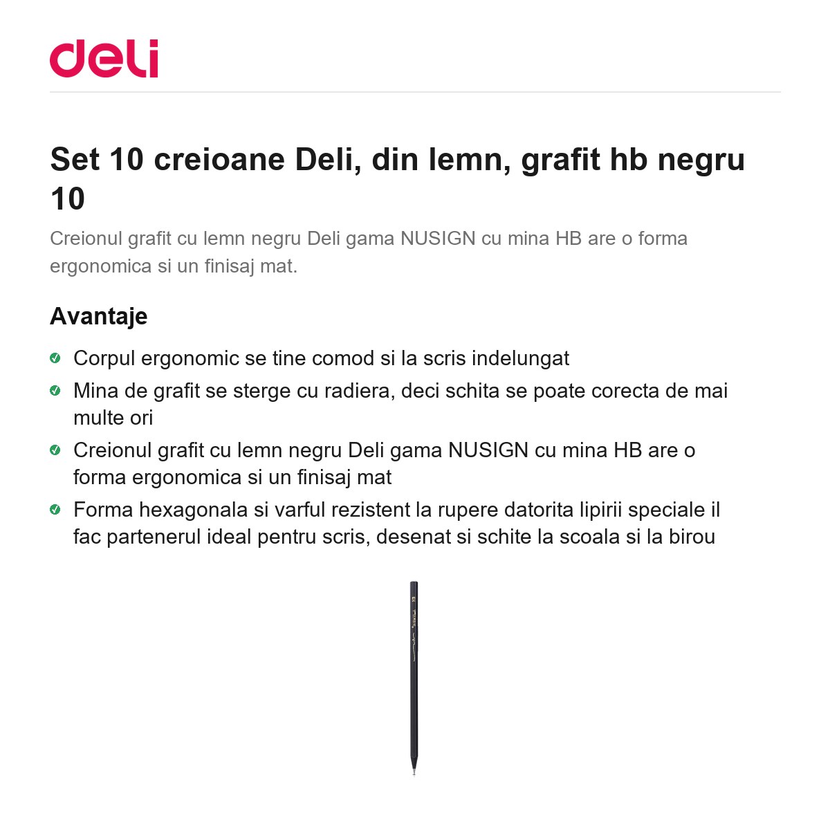Set 10 creioane Deli, din lemn, grafit hb negru 10 [1]
