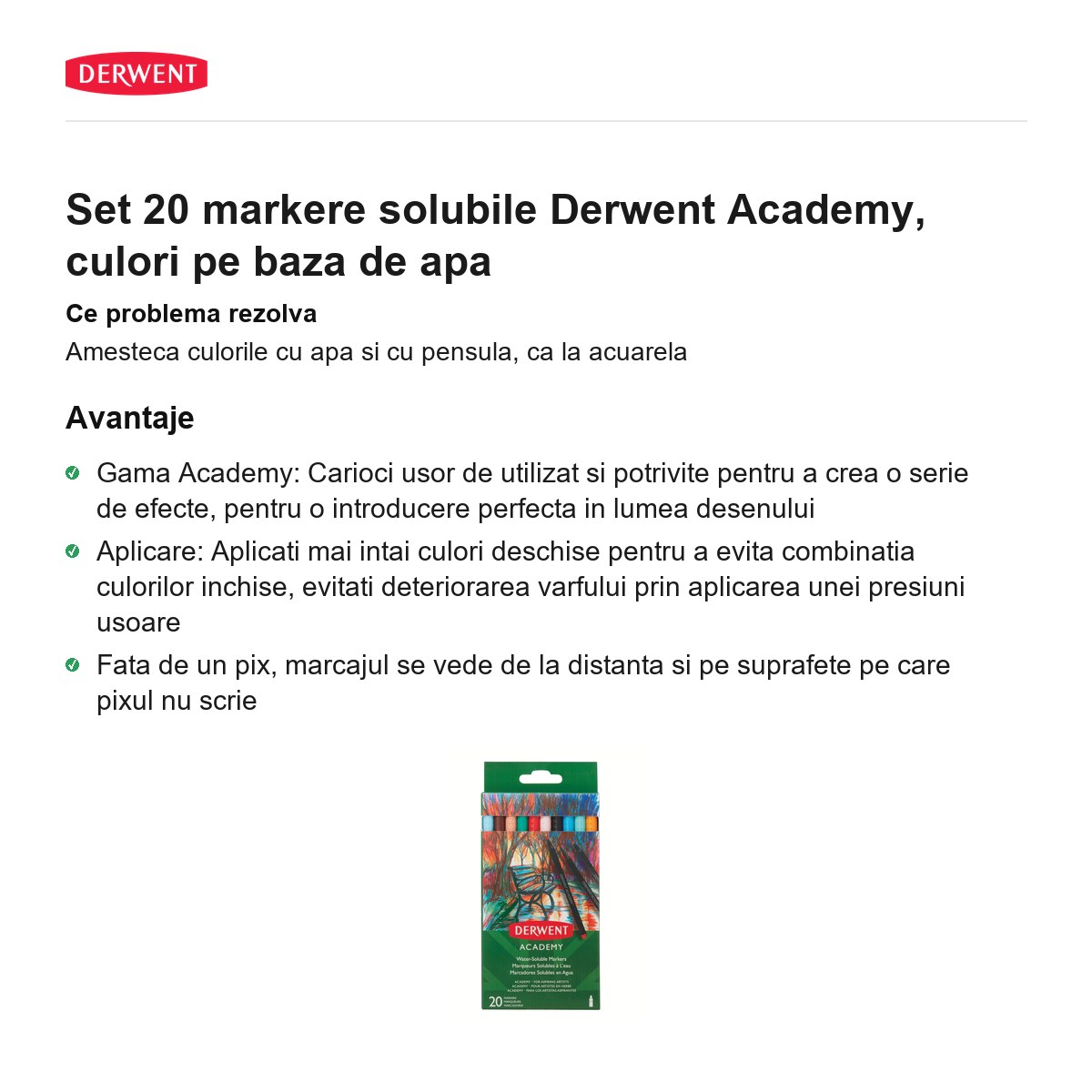 Set 20 markere solubile Derwent Academy, culori pe baza de apa [1]