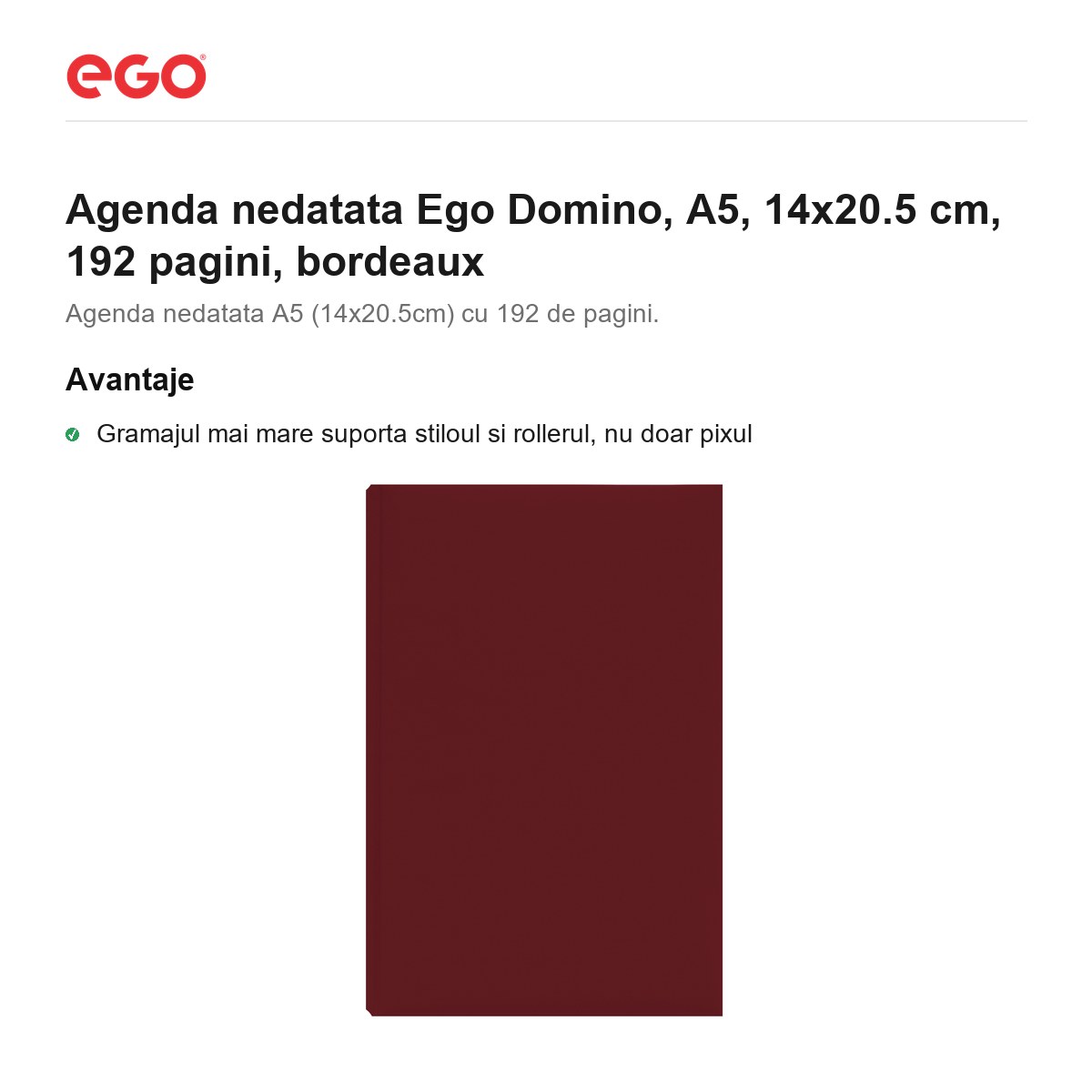 Agenda nedatata Ego Domino, A5, 14x20.5 cm, 192 pagini, bordeaux [1]