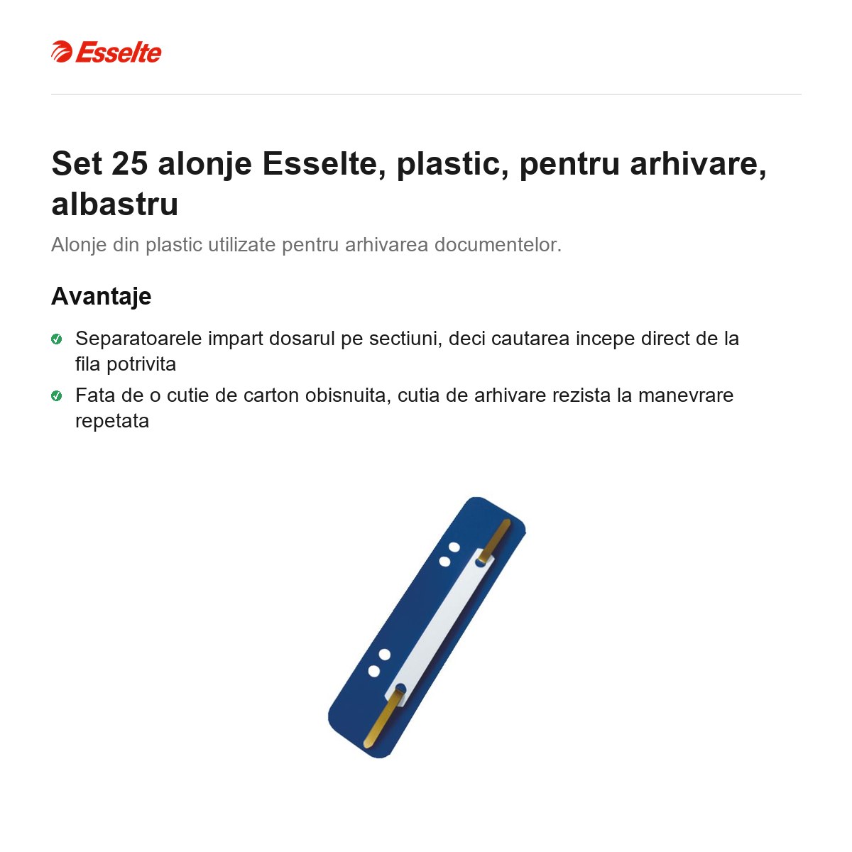 Set 25 alonje Esselte, plastic, pentru arhivare, albastru [1]