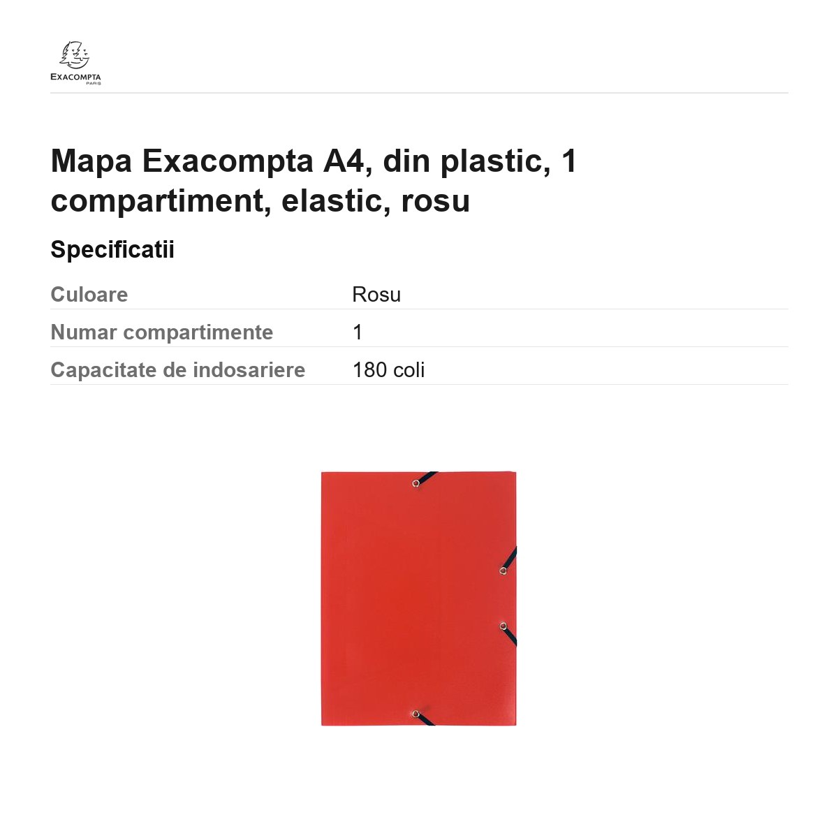 Mapa Exacompta A4, din plastic, 1 compartiment, elastic, rosu [2]