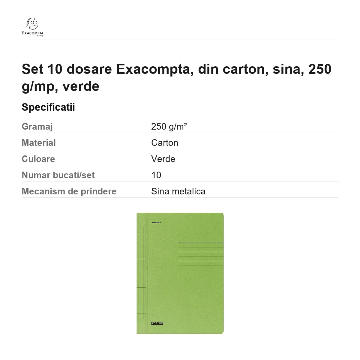 Set 10 dosare Exacompta, din carton, sina, 250 g/mp, verde [2]