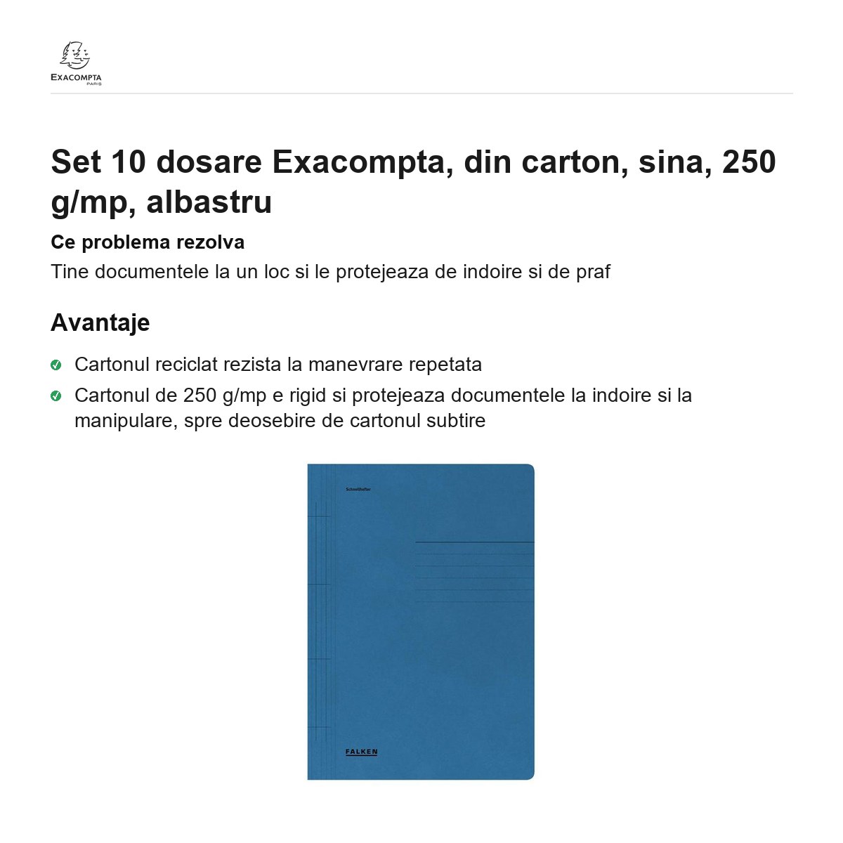 Set 10 dosare Exacompta, din carton, sina, 250 g/mp, albastru [1]