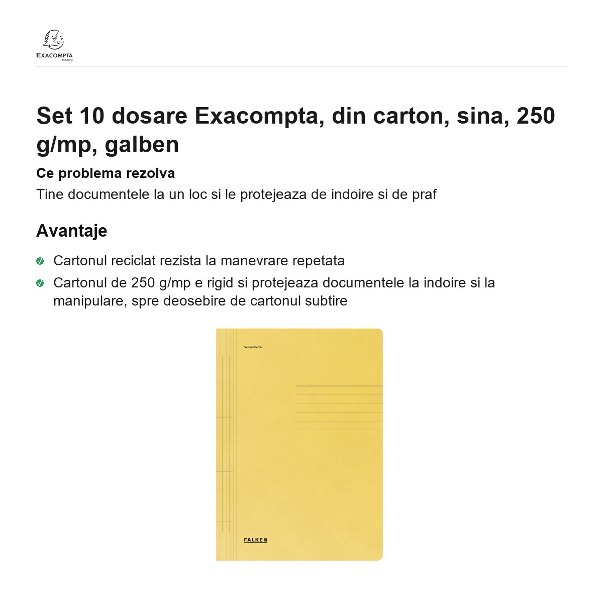 Set 10 dosare Exacompta, din carton, sina, 250 g/mp, galben [1]
