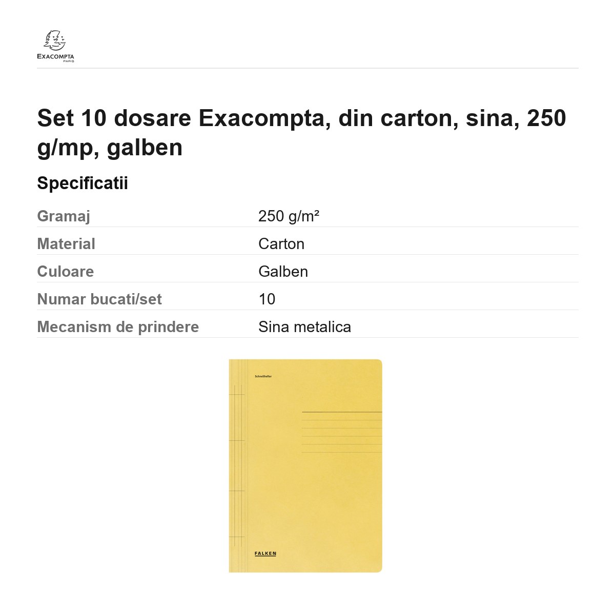 Set 10 dosare Exacompta, din carton, sina, 250 g/mp, galben [2]