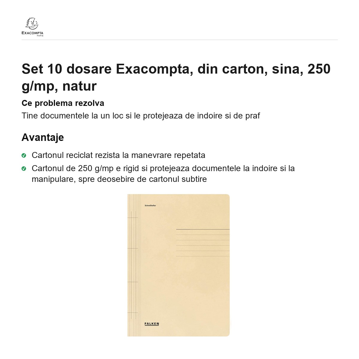 Set 10 dosare Exacompta, din carton, sina, 250 g/mp, natur [1]