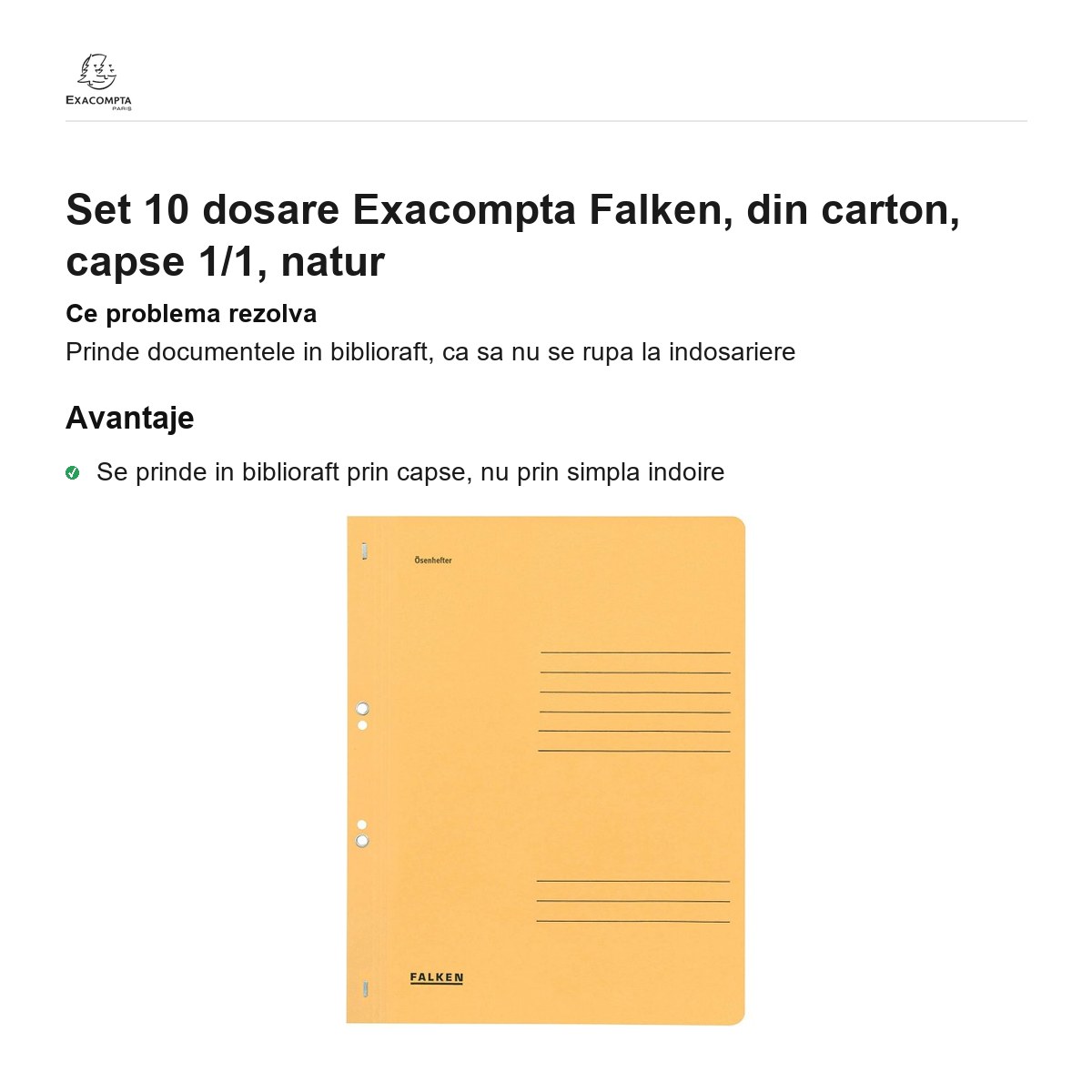 Set 10 dosare Exacompta Falken, din carton, capse 1/1, natur [1]
