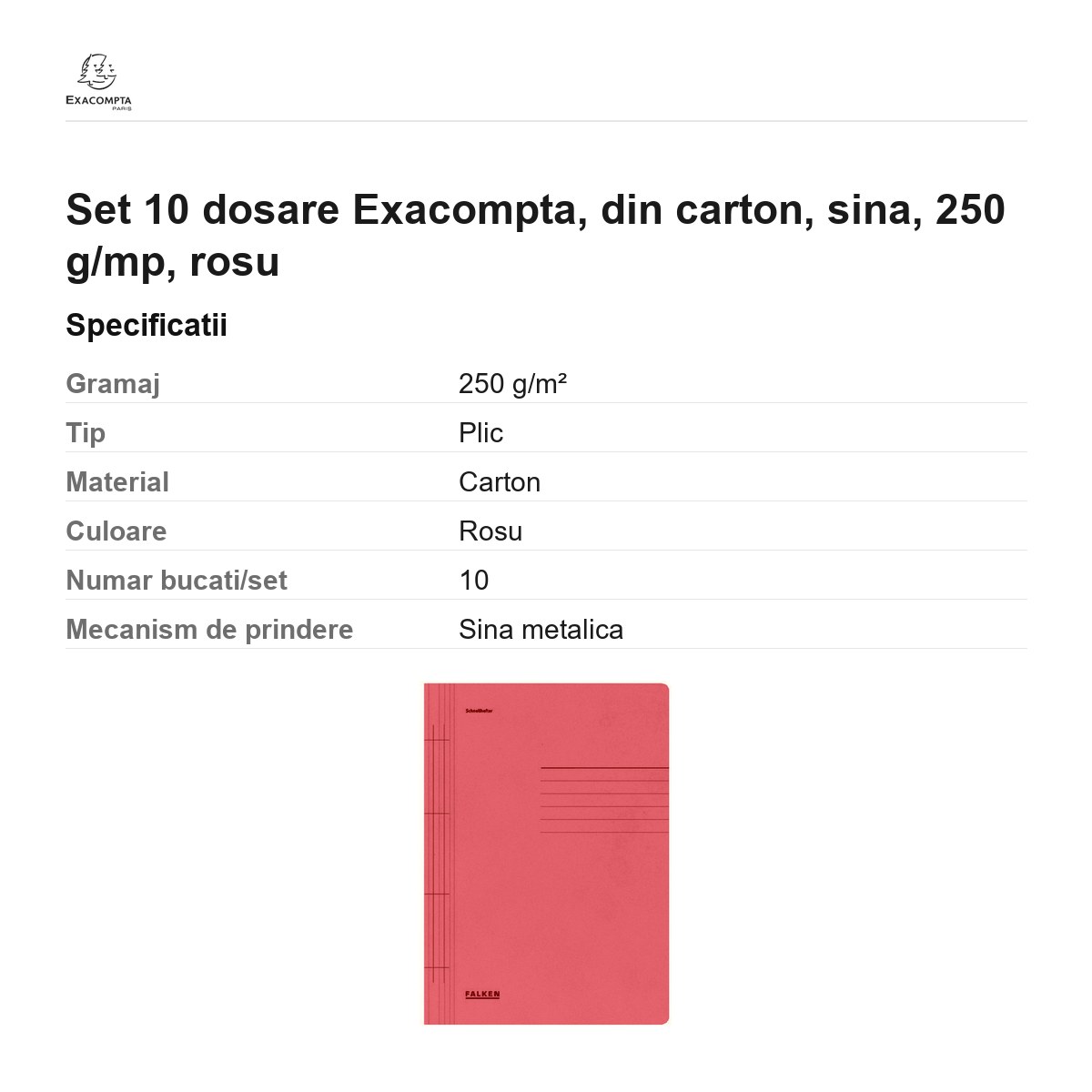 Set 10 dosare Exacompta, din carton, sina, 250 g/mp, rosu [2]