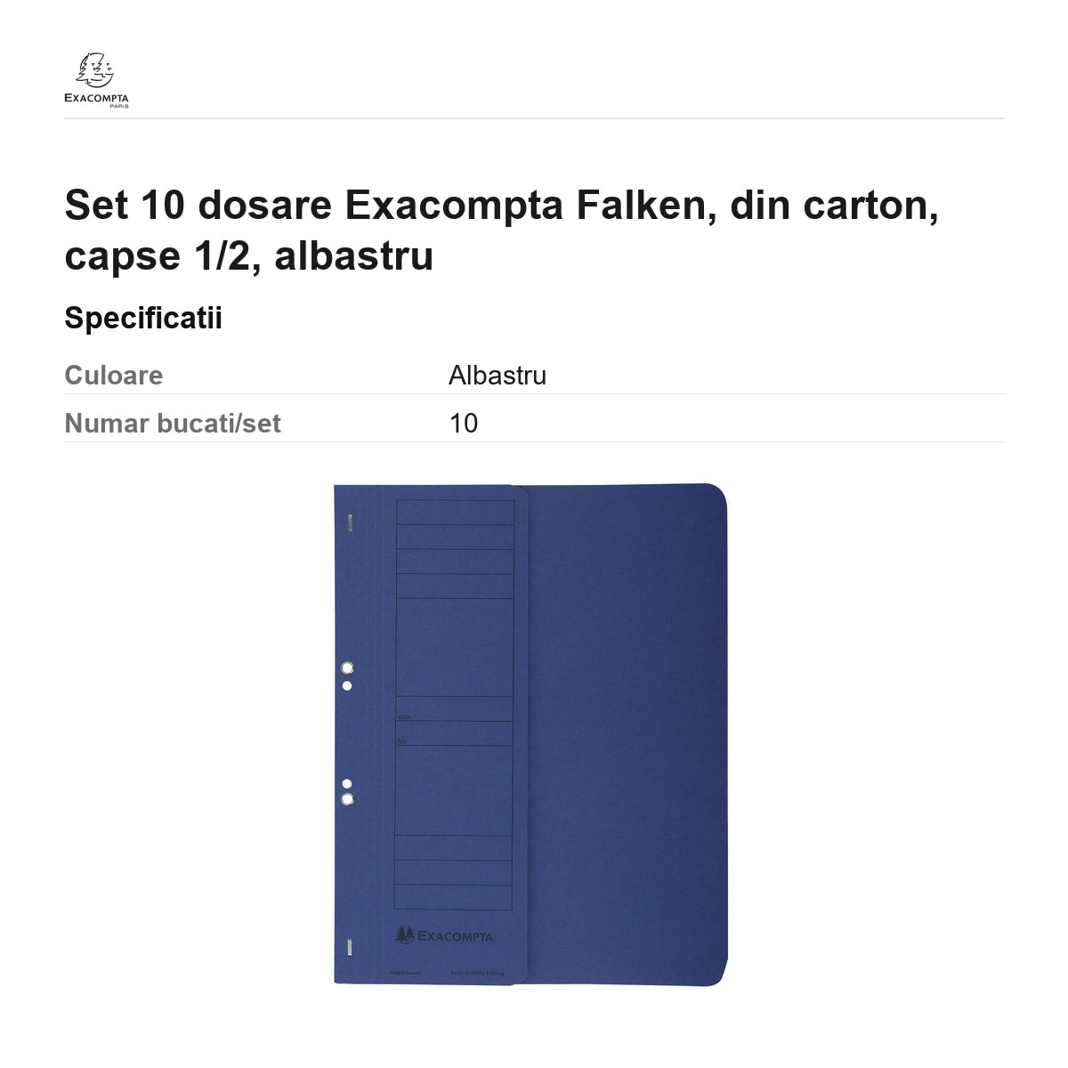 Set 10 dosare Exacompta Falken, din carton, capse 1/2, albastru [2]