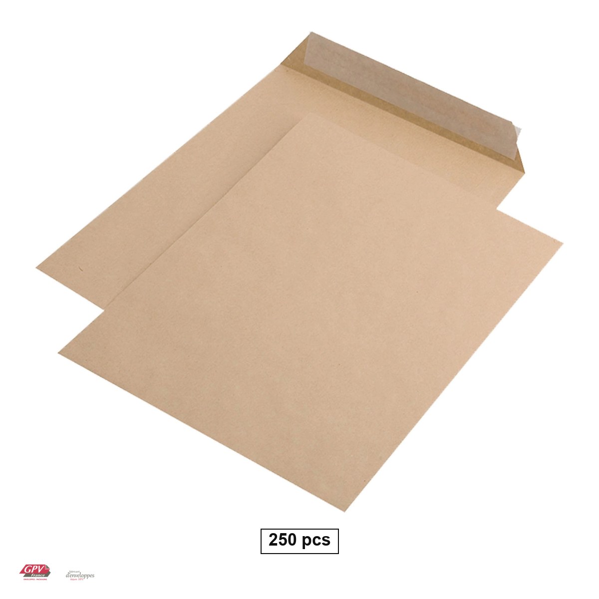 Plicuri - Set 250 plicuri C4 GPV, 229x324 mm, hartie kraft maro 90 g/mp, cu banda siliconata, deschidere pe latura mica, in cutie