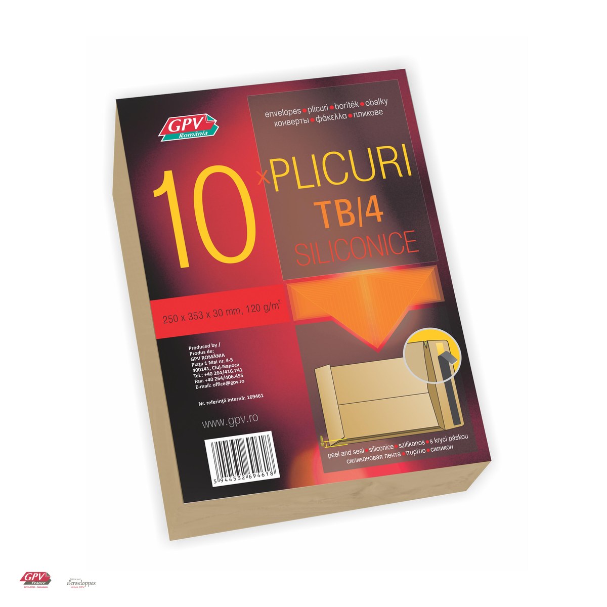 Set 250 plicuri B4 cu burduf 30 mm GPV, 250x353 mm, hartie kraft maro 120 g/mp, cu banda siliconata, deschidere pe latura mica, in cutie [3]