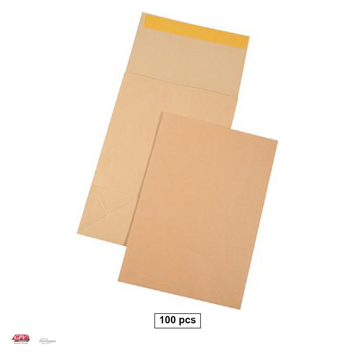 Plicuri siliconice - Set 100 plicuri B4 cu burduf 100 mm GPV, 250x353 mm, hartie kraft maro 120 g/mp, cu banda siliconata, deschidere pe latura mica, in cutie