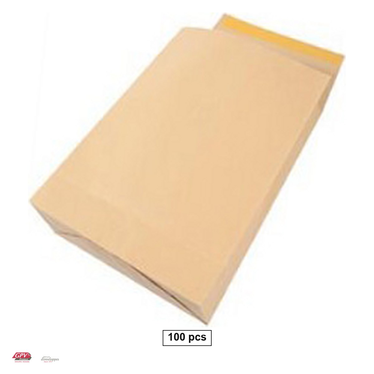 Plicuri - Set 100 plicuri B4 cu burduf 150 mm GPV, 250x353 mm, hartie kraft maro 120 g/mp, cu banda siliconata, deschidere pe latura mica, in cutie