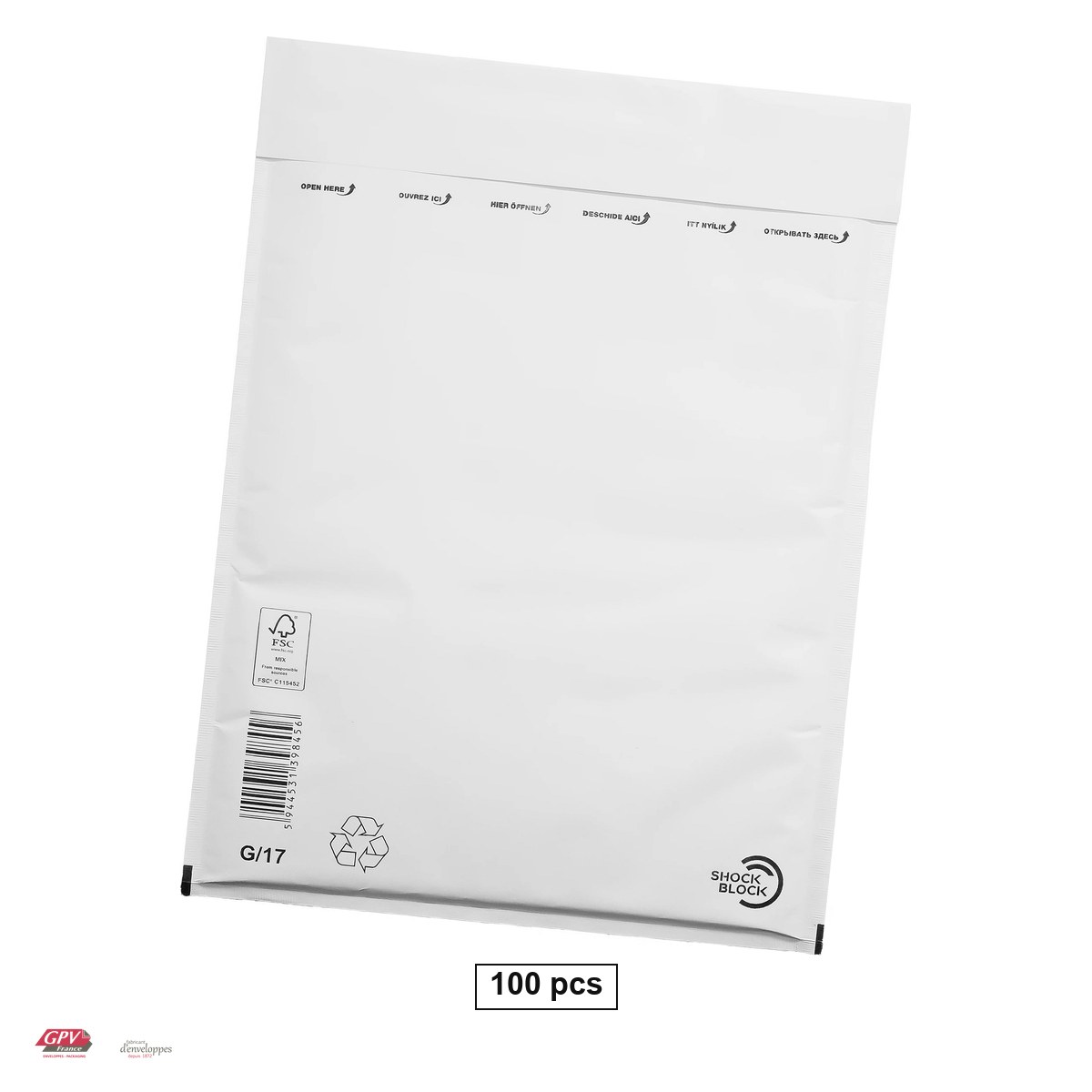 Plicuri - Set 100 plicuri cu bule de aer GPV G17, exterior 250x350 mm, interior 230x340 mm, hartie kraft alba 80 g/mp, in cutie