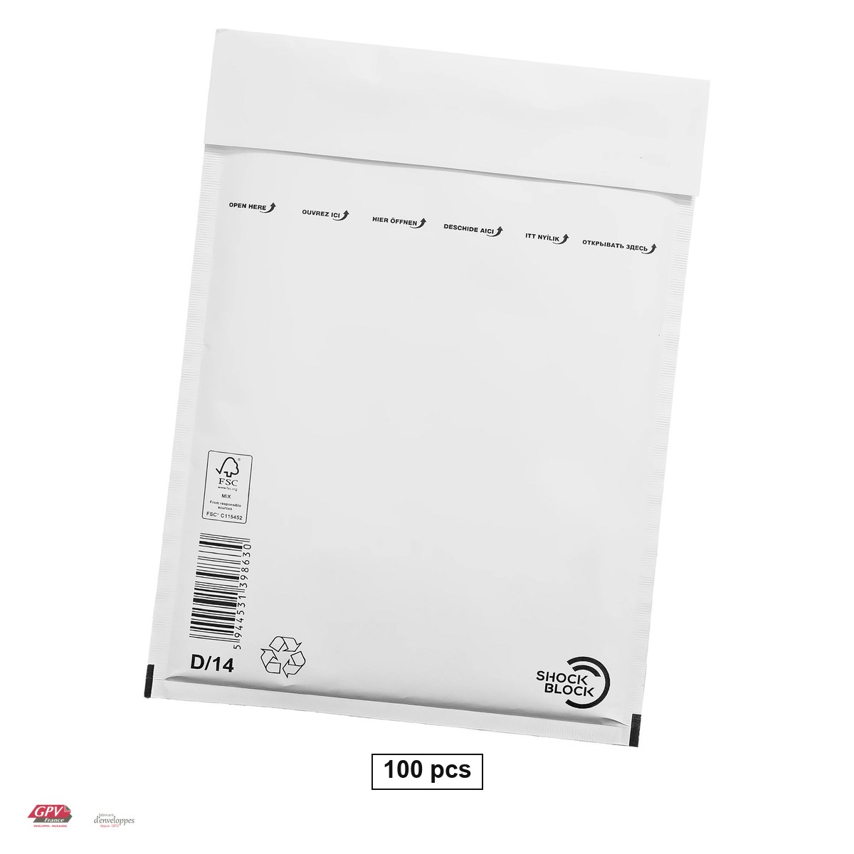 Plicuri - Set 100 plicuri cu bule de aer GPV D14, exterior 200x275 mm, interior 180x265 mm, hartie kraft alba 80 g/mp, in cutie