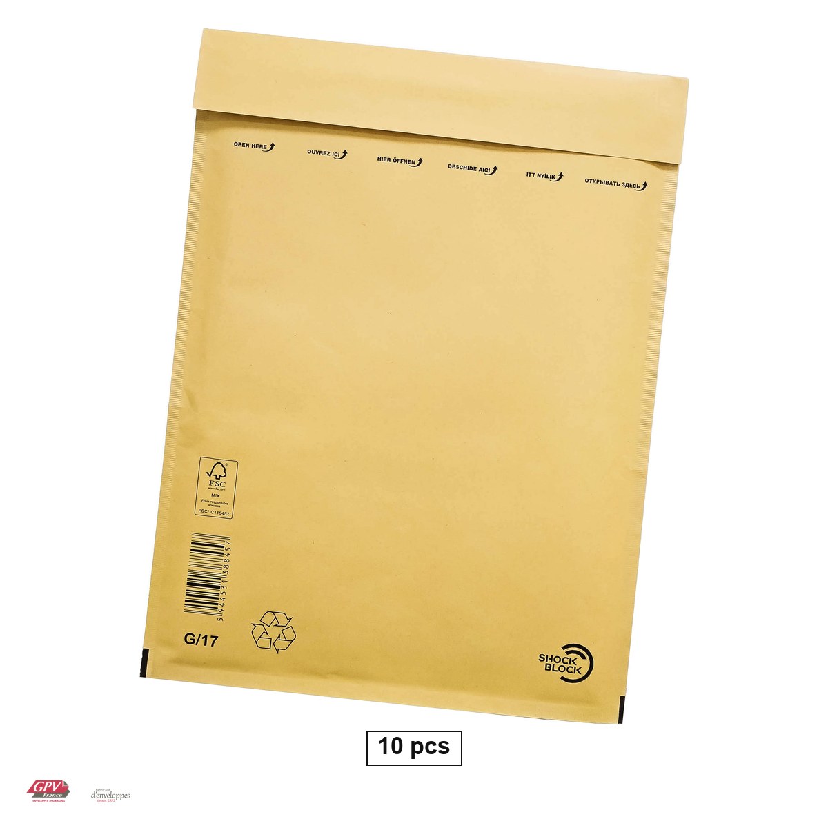 Plicuri - Set 10 plicuri cu bule de aer GPV G17, exterior 250x350 mm, interior 230x340 mm, hartie kraft maro 80 g/mp
