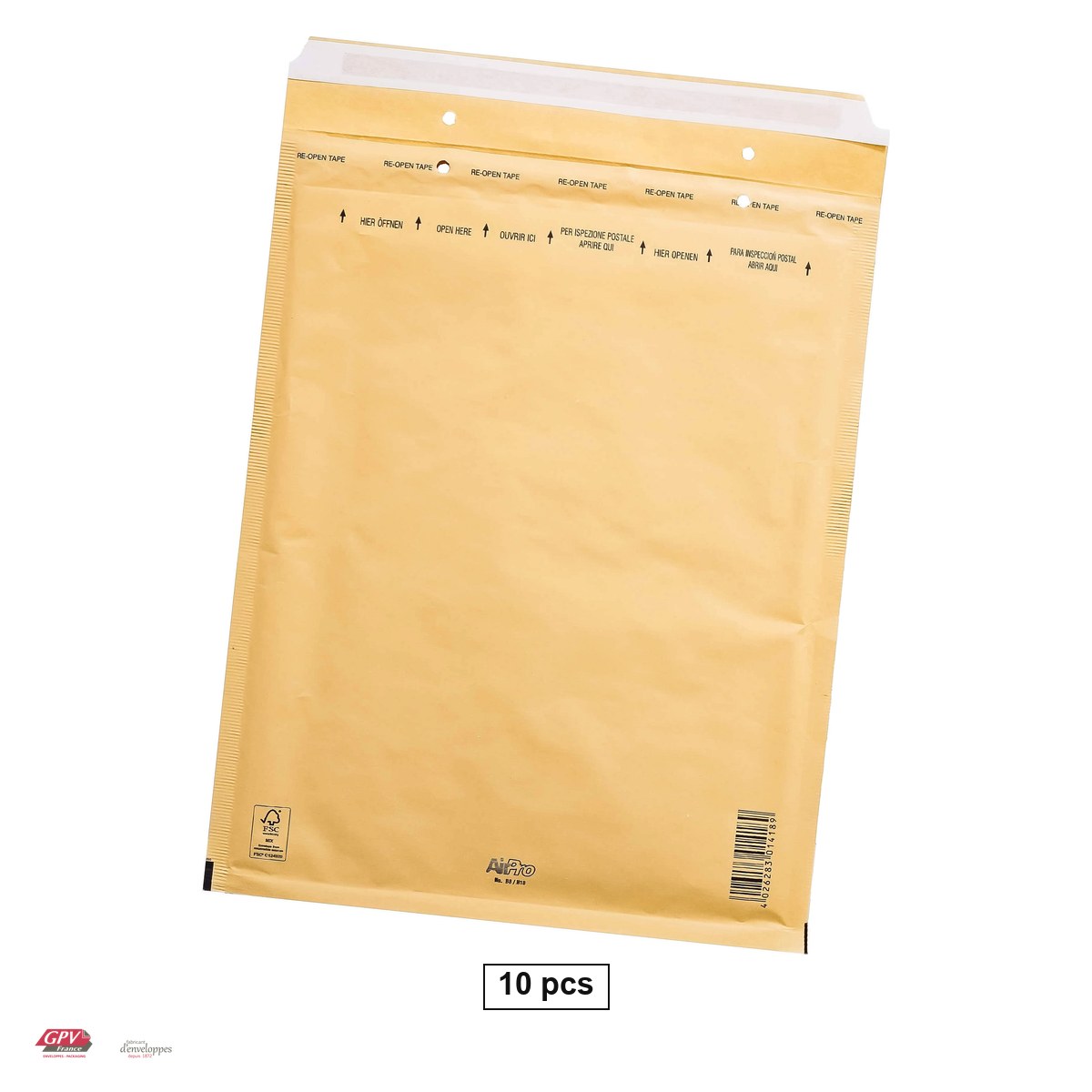 Plicuri - Set 10 plicuri cu bule de aer GPV H18, exterior 290x370 mm, interior 270x360 mm, hartie kraft maro 80 g/mp