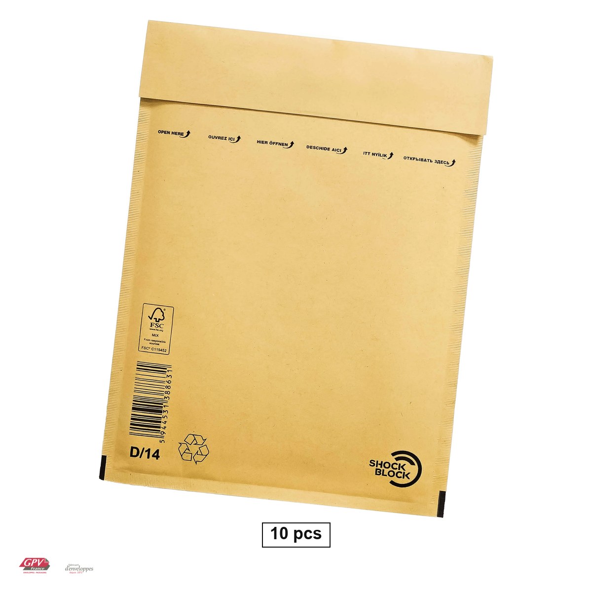 Plicuri - Set 10 plicuri cu bule de aer GPV D14, exterior 200x275 mm, interior 180x265 mm, hartie kraft maro 80 g/mp