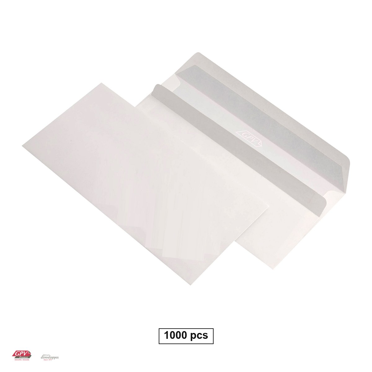 Plicuri - Set 1000 plicuri DL GPV, 110x220 mm, hartie alba 80 g/mp, autoadezive, in cutie
