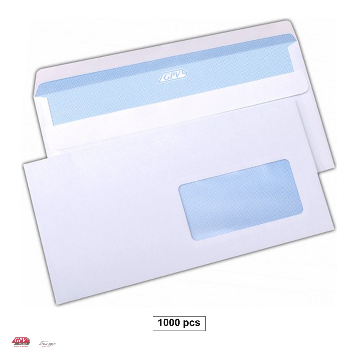 Plicuri - Set 1000 plicuri DL cu fereastra dreapta 45x90 mm GPV, 110x220 mm, hartie alba 80 g/mp, autoadezive, in cutie