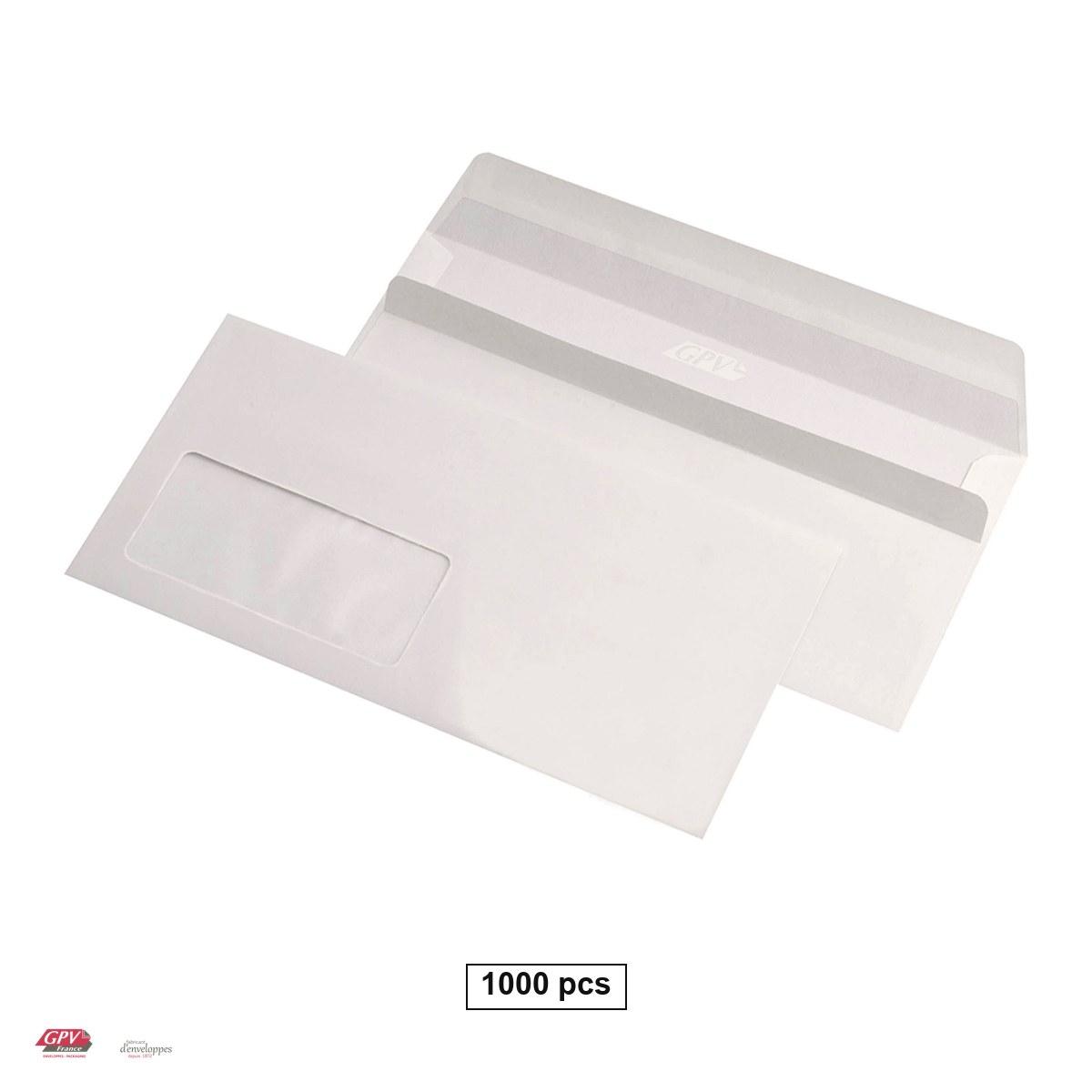 Plicuri autoadezive - Set 1000 plicuri DL cu fereastra stanga 45x90 mm GPV, 110x220 mm, hartie alba 80 g/mp, autoadezive, in cutie