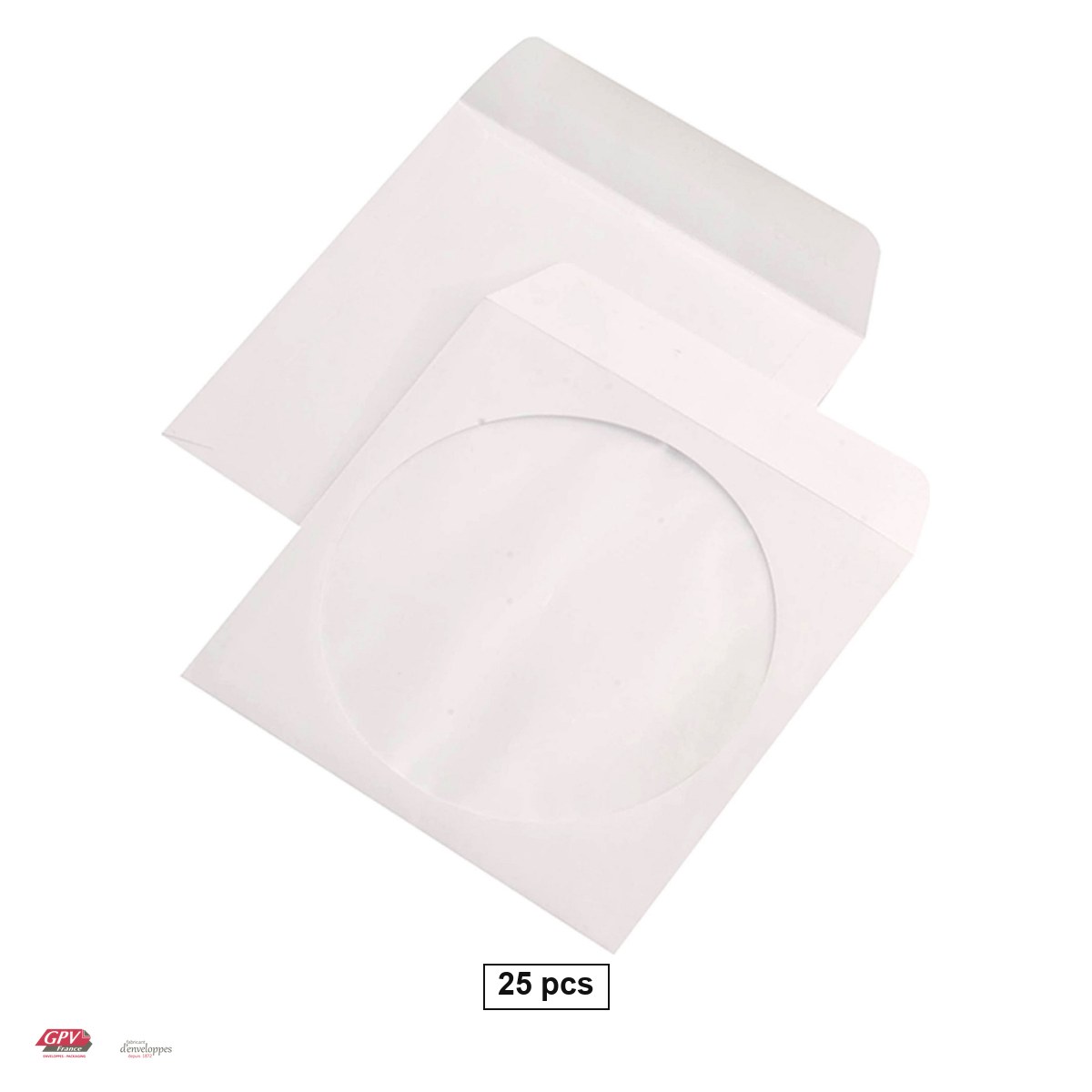 Plicuri gumate - Set 25 plicuri pentru CD GPV, 124x127 mm, cu fereastra centrata, hartie alba 90 g/mp, gumate