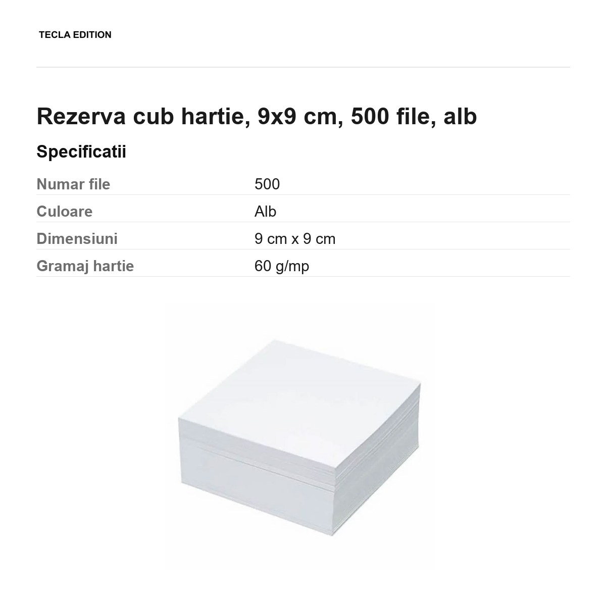 Rezerva cub hartie, 9x9 cm, 500 file, alb [2]