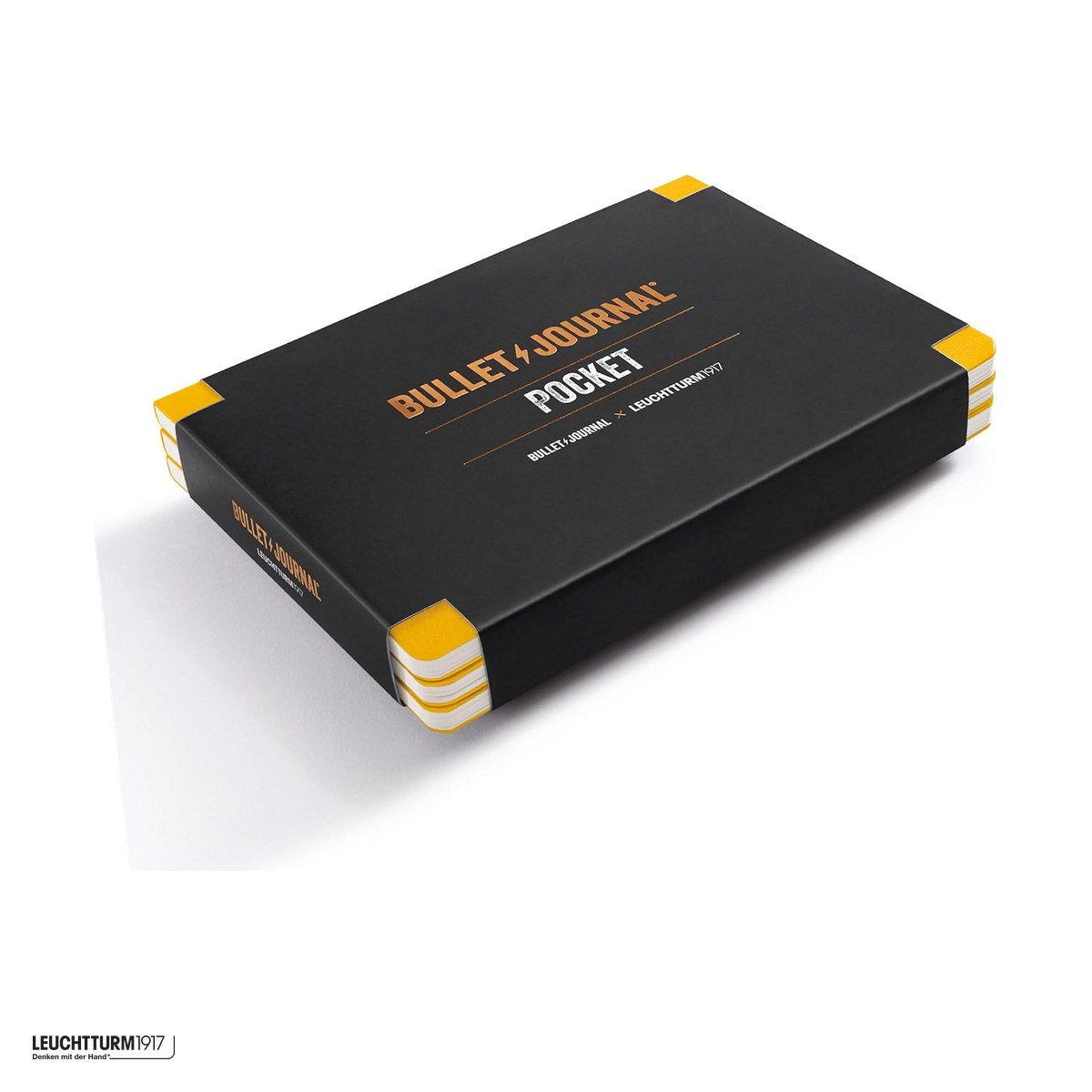 Birotica papetarie - Set 3 caiete Leuchtturm1917 Bullet Journal Pocket, coperta flexibila, punctat, 46 pagini numerotate, hartie 80 g/mp, 144 x 104 mm, format landscape, pentru o luna, galben