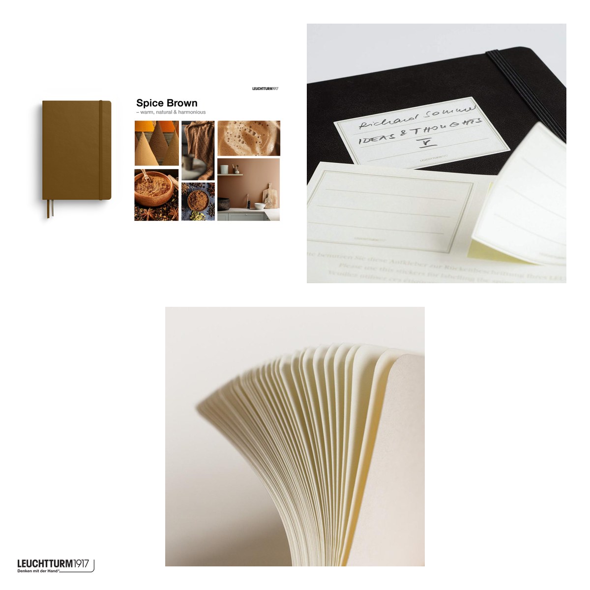 Caiet Leuchtturm1917 Notebook Classic A5, coperta rigida, punctat, 251 pagini numerotate, hartie 80 g/mp, 145 x 210 mm, cuprins, 2 semne de carte, elastic, buzunar, maro scortisoara [3]