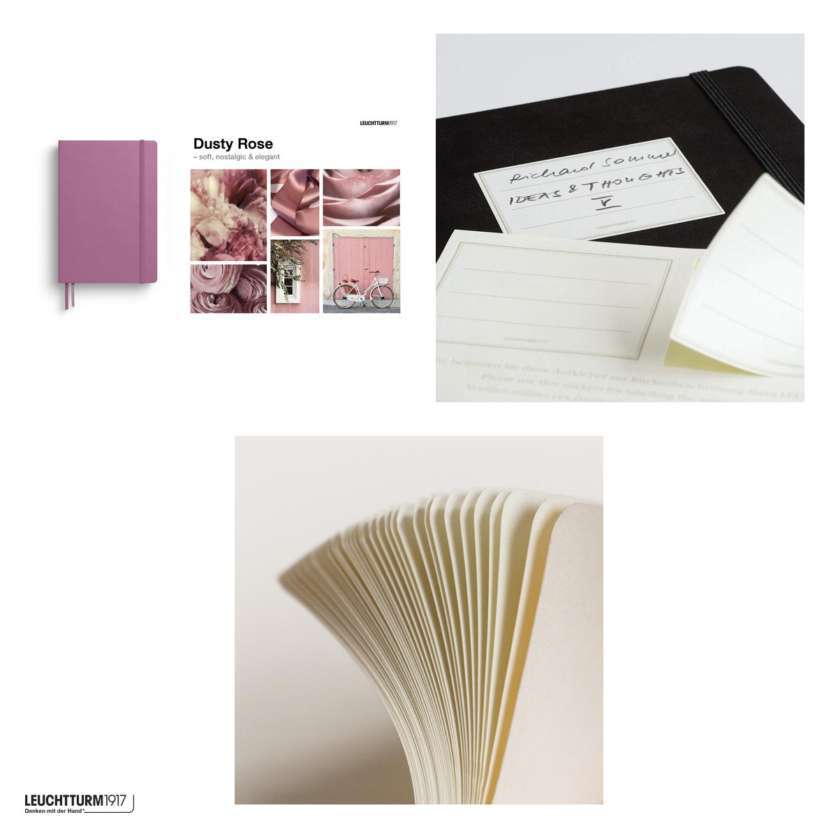 Caiet Leuchtturm1917 Notebook Classic A5, coperta flexibila, punctat, 123 pagini numerotate, hartie 80 g/mp, 145 x 210 mm, cuprins, 2 semne de carte, elastic, buzunar, dusty rose [3]