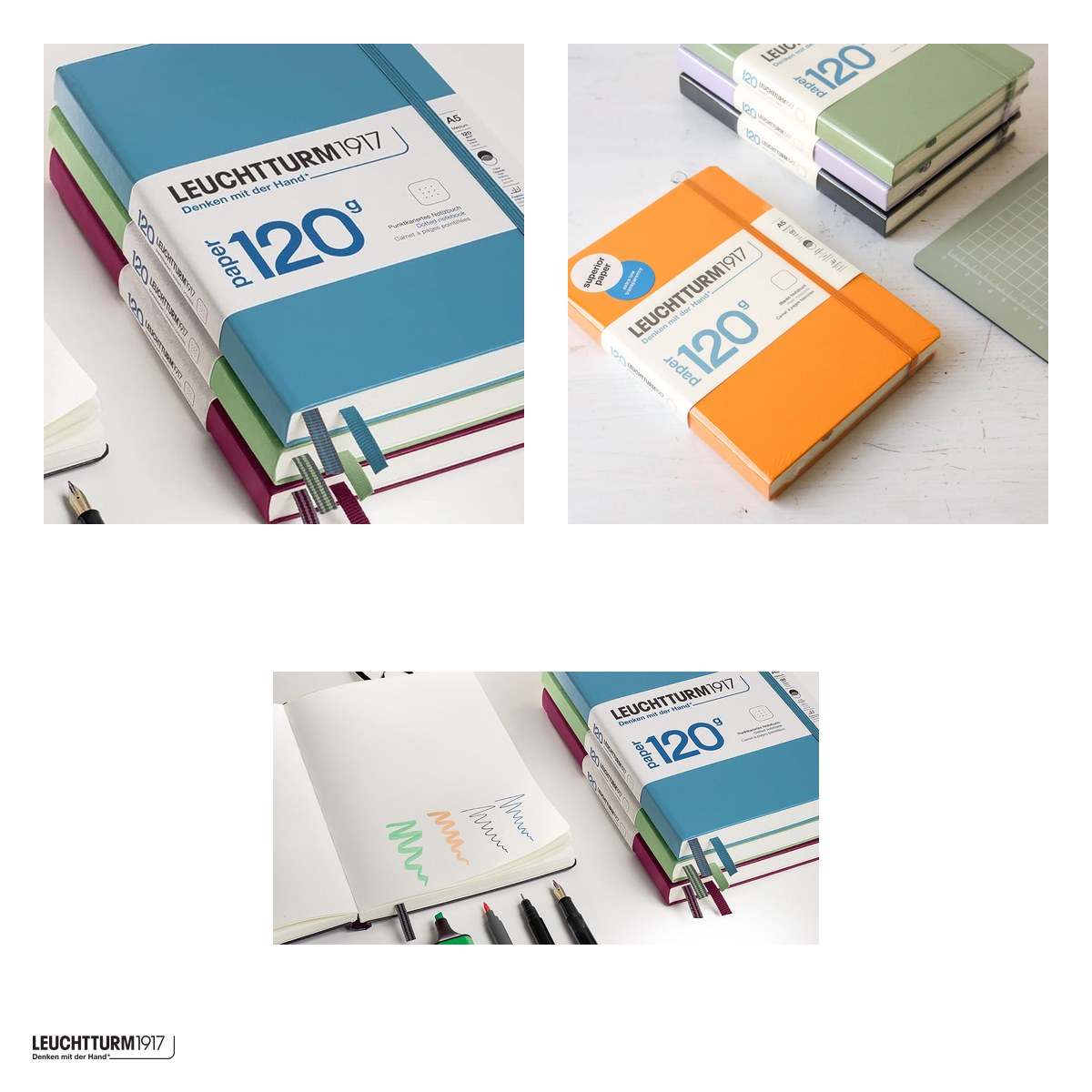 Caiet Leuchtturm1917 Edition 120G A5, coperta rigida, dictando, 203 pagini numerotate, hartie 120 g/mp, 145 x 210 mm, transparenta redusa, cuprins, 2 semne de carte, elastic, albastru navy [3]